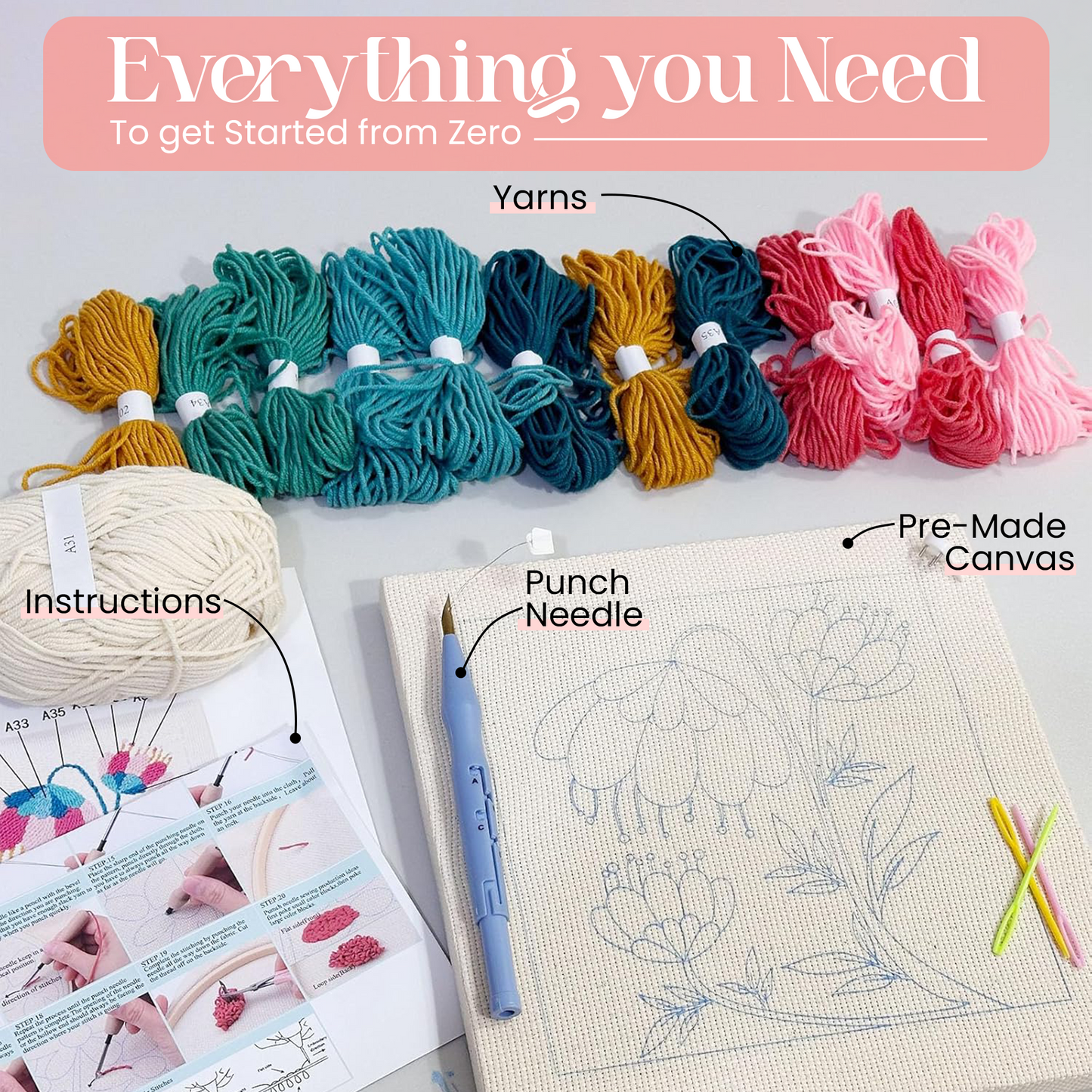 HappyStitch Punch Needle kit with threads (Copy)