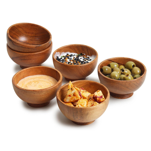 Handcarved Set of 6 Acacia Wood Bowls