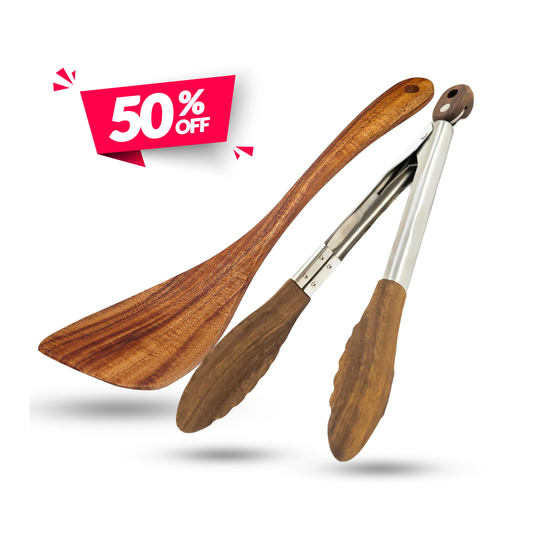 Set of Acacia Wooden Spatula + Wooden Tong