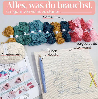 HAPPY STITCH PUNCH NEEDLE SET MIT GARN