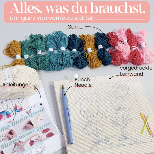 HAPPY STITCH PUNCH NEEDLE SET MIT GARN
